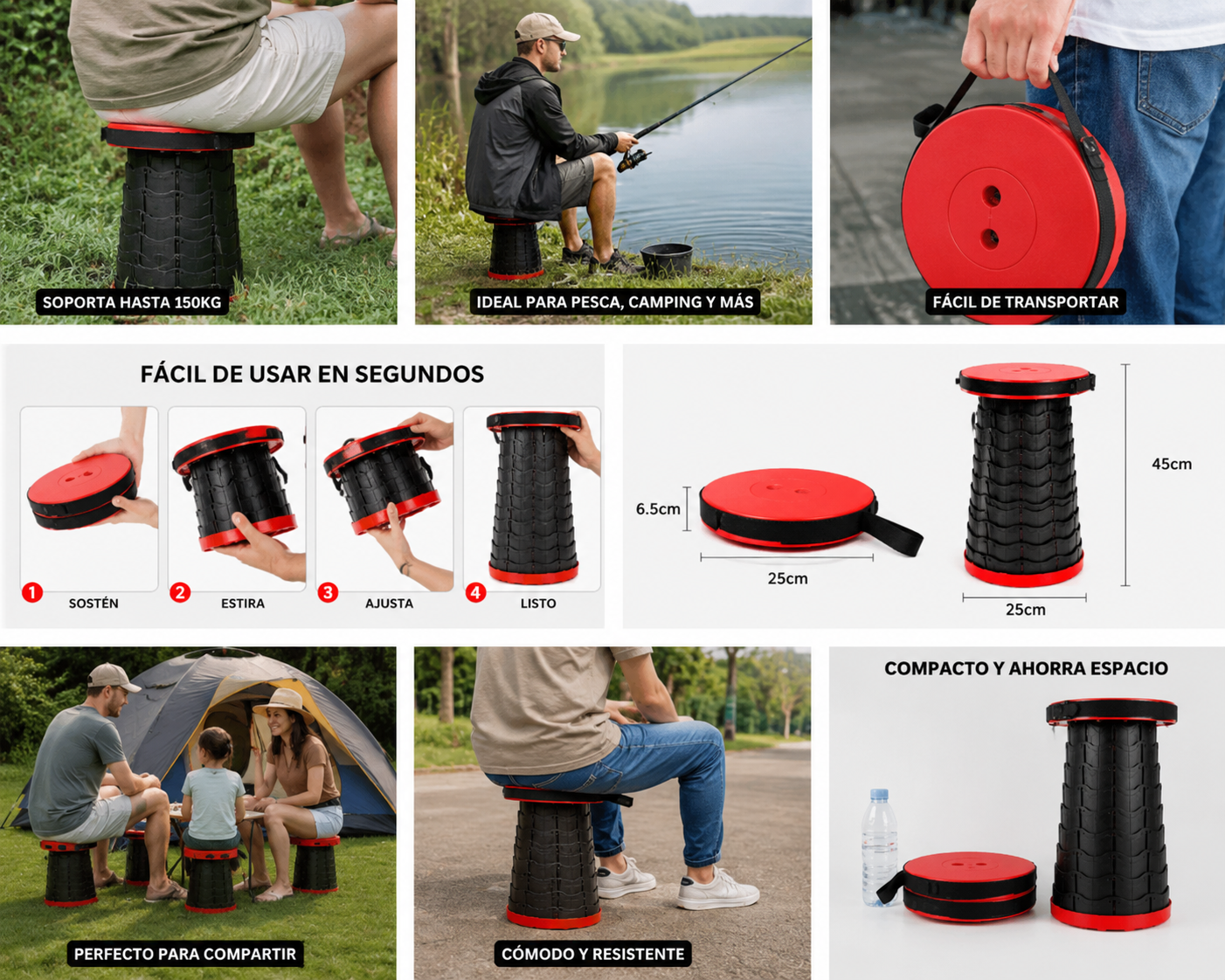 🪑Silla Plegable Ajustable Portátil | Resistente, Compacta y Fácil de Transportar✨