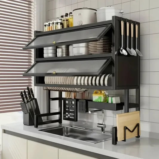 Platero Organizador Premium de 2 Niveles con Tapas Protectoras | Más Orden e Higiene en tu Cocina